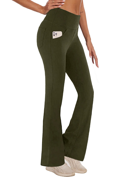 Womens Bootcut Yoga Pants with Pockets Flare Workout Legging High Waist Lightweight Bottoms Activewear Green 3XL
